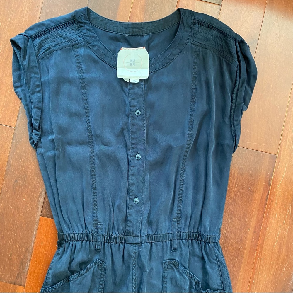 HEI HEI Anthropologie Navy Lyocell Jumpsuit Elastic Waistband XS - Picture 2 of 6